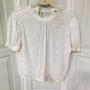 Free People White Eyelet Cotton Blouse w/ Open Back